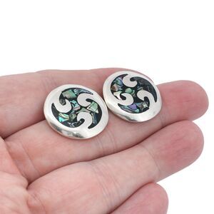 Estate Mexico Taxco TE-43 Sterling Silver 925 Abalone Inlay Earrings